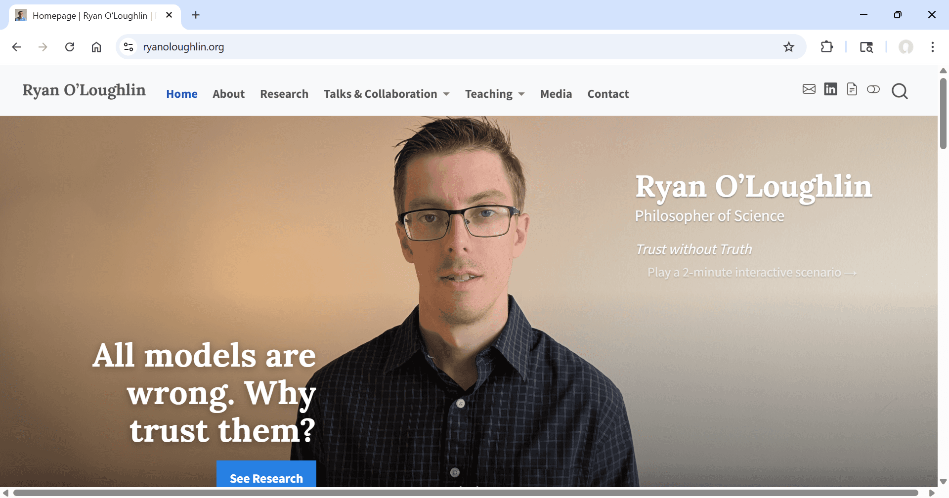 Screenshot of the redesigned Ryan O'Loughlin homepage